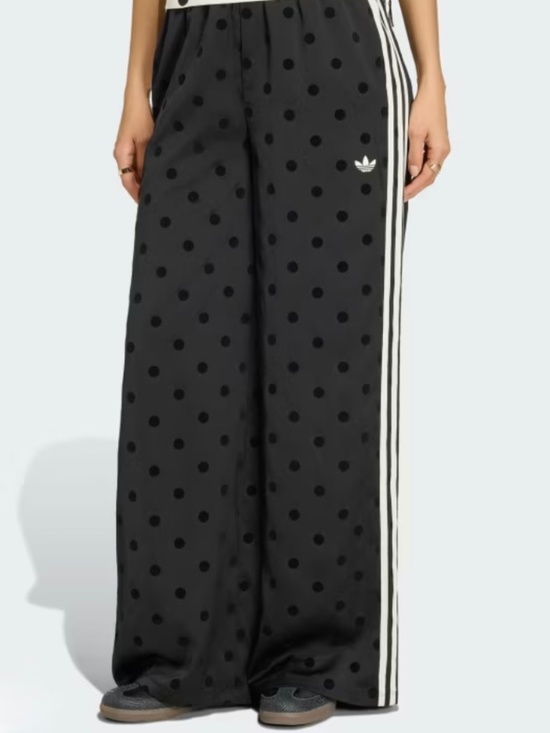 adidas Pants - adidas Black Polka Dot Wide-Leg Track Pants with White Stripes